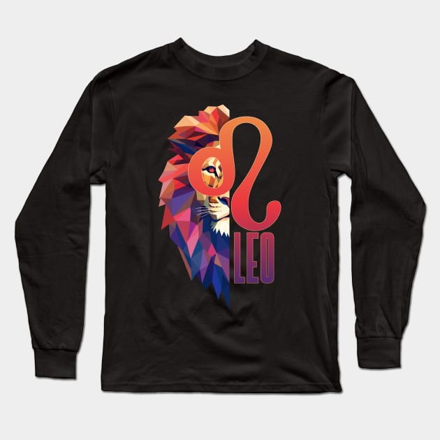 Leo Lion Zodiac Geometric Symbol Long Sleeve T-Shirt by DanielLiamGill